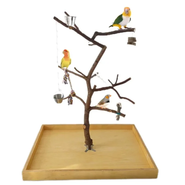 Árbol parque para loros agaporni, ninfas y todo tamaño similar, posadero grande de pájaros caique, conures, rosellas, cotorras del sol, pyrrhuras, jardineros, zona de juego natural con su corteza, percha con comedero de aves, mascota libre de jaulas, accesorios lima picos y juguetes antiestrés de loros, CALIDAD PREMIUM