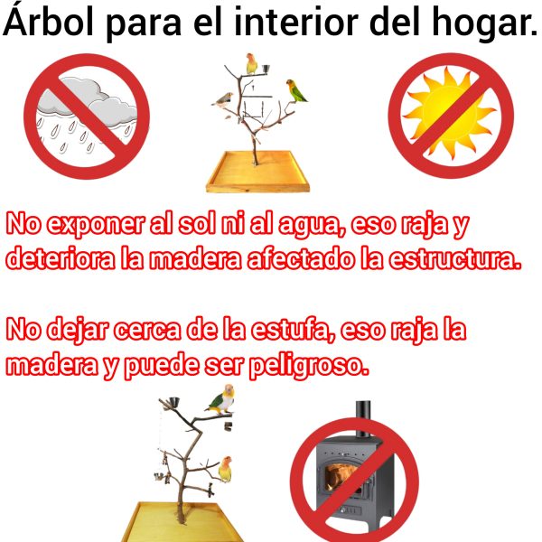 Árbol parque para loros agaporni, ninfas y todo tamaño similar, posadero grande de pájaros caique, conures, rosellas, cotorras del sol, pyrrhuras, jardineros, zona de juego natural con su corteza, percha con comedero de aves, mascota libre de jaulas, accesorios lima picos y juguetes antiestrés de loros, CALIDAD PREMIUM - Imagen 5