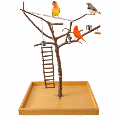 Árbol parque para loros agaporni, ninfas y todo tamaño similar, posadero grande de pájaros canarios, mandarines, periquitos, jilgueros, zona de juego natural con su corteza, percha con comedero de aves, emplumados libres de jaulas, juguetes lima picos y accesorios antiestrés de loros, CALIDAD PREMIUM