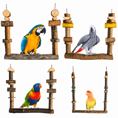 Columpios para loros yacos, guacamayos, juguete balancín natural de aves agaporni, ninfa, percha para jaulas y voladeras de loros.