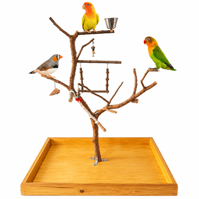 Árbol parque para loros agaporni, ninfas, posadero grande de pájaros canarios, mandarines, periquitos, jilgueros, percha con comederos de aves, antiestrés de loros.