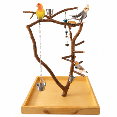 Árbol parque para loros agaporni, ninfas, posadero grande de pájaros canarios, mandarines, periquitos, jilgueros, percha con comederos de aves, antiestrés de loros.