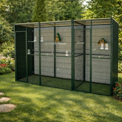 Pajarera de jardín habitáculo partido, para loros agaporni, loris, voladera de aves conures, pyrrhuras, aviario para pájaros canarios, periquitos, jilgueros, 300cm x 105cm, CALIDAD PREMIUM.