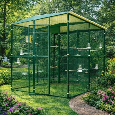 Pajarera de jardín partida centro para loros agaporni, loris, voladera de aves conures, pyrrhuras, habitáculo de pájaros canarios, periquitos, jilgueros, 205cm x 205cm, CALIDAD PREMIUM.
