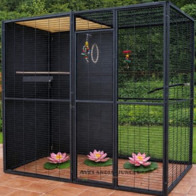Voladera de jardín para loros guacamayos, cacatúas, aviario techo plano/mixto para yacos, amazonas, jaula grande de pájaros conures, loris, caiques, habitáculo de loros y aves rapaces. 205cm x 105cm, CALIDAD PREMIUM.