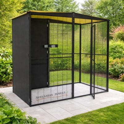 Voladera de jardín techo dos aguas, para loros guacamayos, cacatúas, aviario para yacos, amazonas, jaula grande de pájaros conures, loris, caiques, habitáculo de loros y aves rapaces. 205cm x 105cm, CALIDAD PREMIUM.