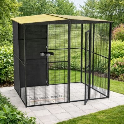 Voladera de jardín techo dos aguas, para loros guacamayos, cacatúas, aviario para yacos, amazonas, jaula grande de pájaros conures, loris, caiques, habitáculo de loros y aves rapaces. 205cm x 205cm, CALIDAD PREMIUM.