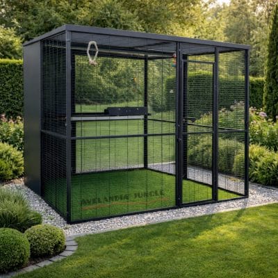 Voladera techo mixto para loros guacamayos, cacatúas, aviario de jardín para yacos, amazonas, jaula grande de pájaros conures, caiques, habitáculo de loros y aves rapaces, 205cm x 205cm, CALIDAD PREMIUM.