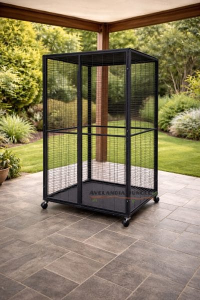 Jaulón interior para loros guacamayos, cacatúas, voladero con bandeja y ruedas para yacos, amazonas, jaula grande de pájaros conures, loris, caiques, habitáculo aves rapaces. 105cm x 200cm, CALIDAD PREMIUM.