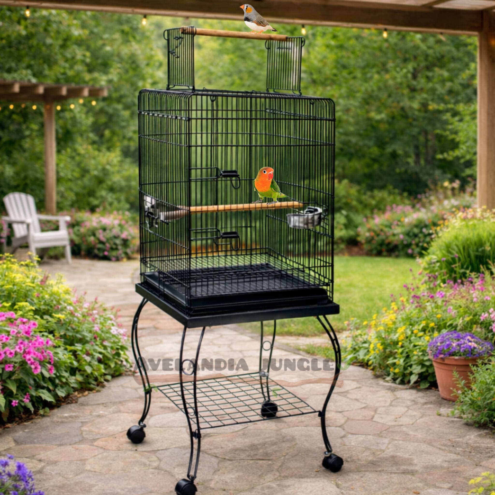 Jaula con pie para loros pequeños y pájaros, pyrrhuras, loris, agapornis, habitáculo de aves canarios, periquitos, mandarines, pajarera de loro con comederos giratorios.