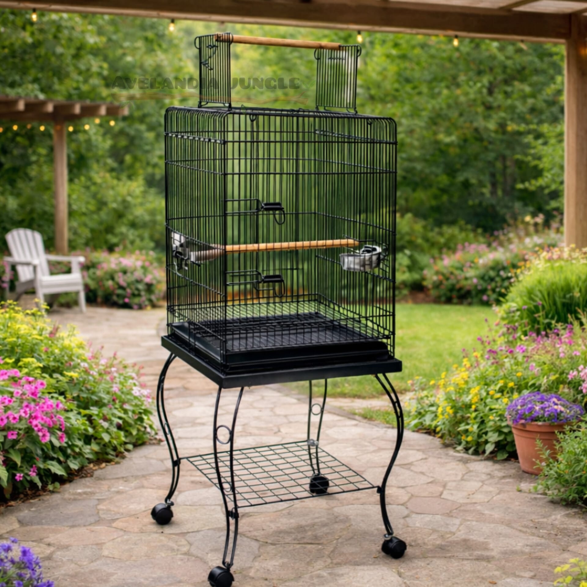 Jaula con pie para loros pequeños y pájaros, pyrrhuras, loris, agapornis, habitáculo de aves canarios, periquitos, mandarines, pajarera de loro con comederos giratorios. - Imagen 2