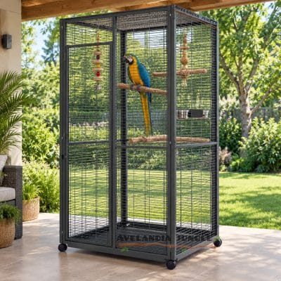 Jaulón de interior para loros guacamayos, cacatúas, voladero con bandeja y ruedas para yacos, amazonas, habitáculo de aves. 105cm x 200cm, CALIDAD PREMIUM.