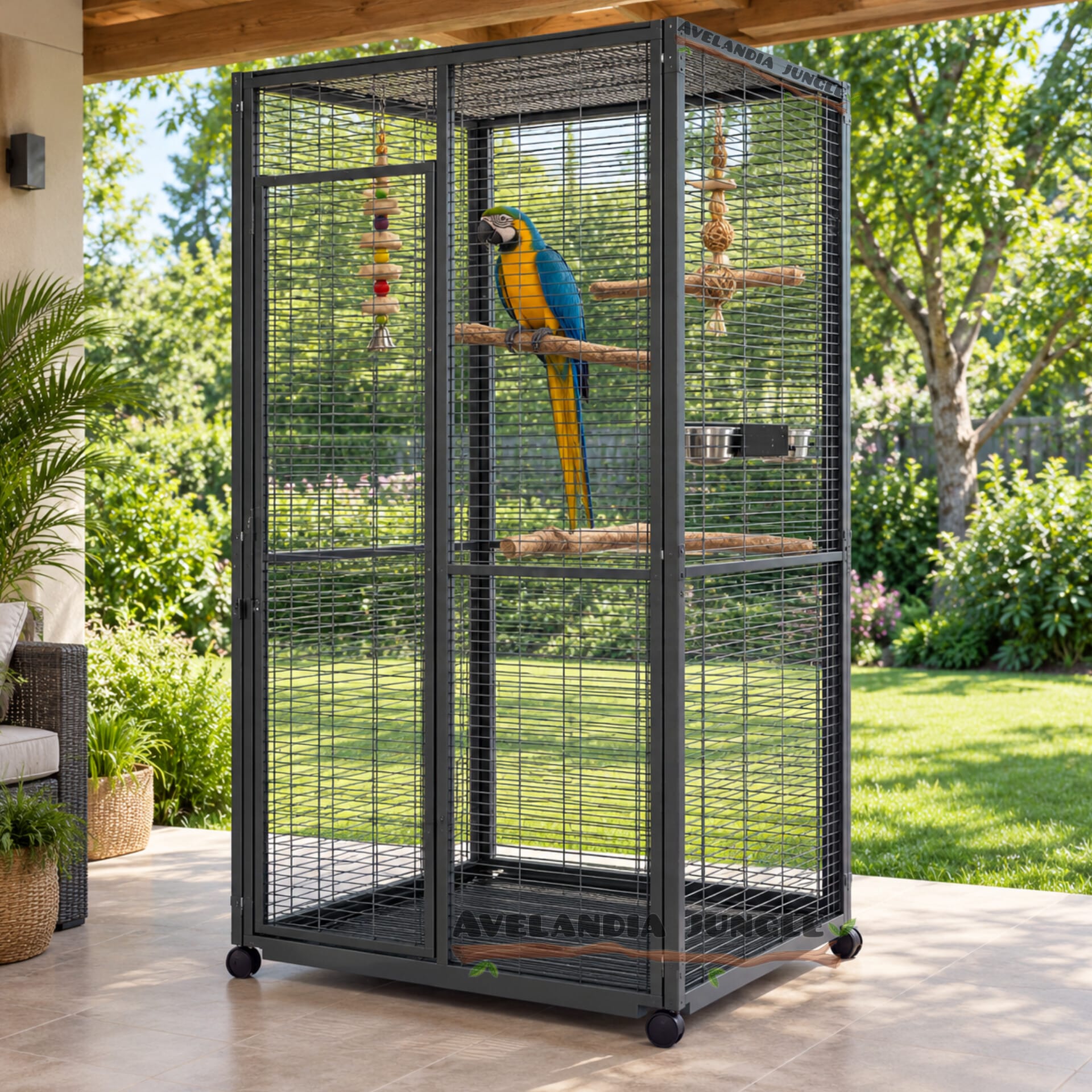 Jaulón de interior para loros guacamayos, cacatúas, voladero con bandeja y ruedas para yacos, amazonas, habitáculo de aves. 105cm x 200cm, CALIDAD PREMIUM.