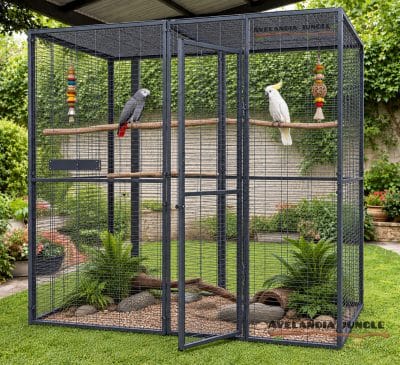 Voladera de interior para loros guacamayos, cacatúas, jaula techo plano para yacos, amazonas, habitáculo loro eclecto. 205cm x 105cm, CALIDAD PREMIUM.