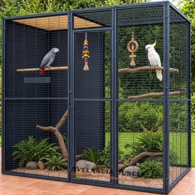 Voladera de jardín para loros guacamayos, cacatúas, jaulón techo plano/mixto para loro gris, amazonas, jaula grande, habitáculo de aves. 205cm x 105cm, CALIDAD PREMIUM.