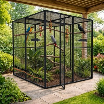 Voladera de interior para loros guacamayos, cacatúas, jaulón amplio loro gris, amazonas, habitáculo de cuervos y tucanes. 205cm x 205cm, CALIDAD PREMIUM