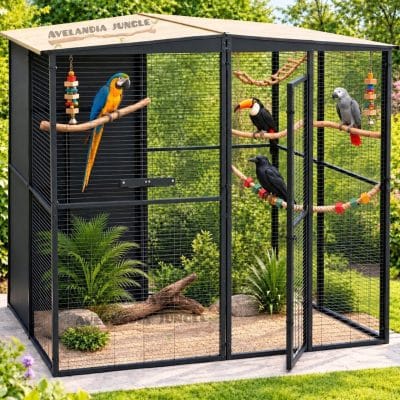 Voladera exterior para cacatúas, guacamayos, jaulón de loro yaco, alejandrinas, jaula grande de aves, habitáculo de cuervos y tucanes. 205cm x 205cm, CALIDAD PREMIUM.