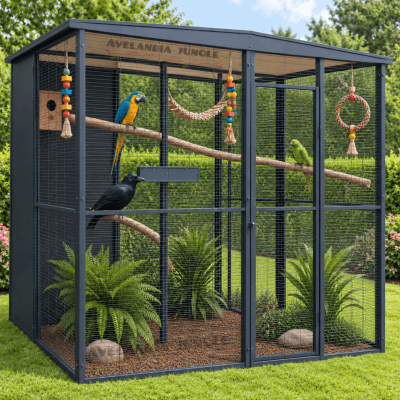 Voladera exterior para loros guacamayos, cacatúas, jaulón de cuervos, tucanes, alejandrinas, habitáculo de aves dividido en el centro, 205cm x 205cm, CALIDAD PREMIUM.