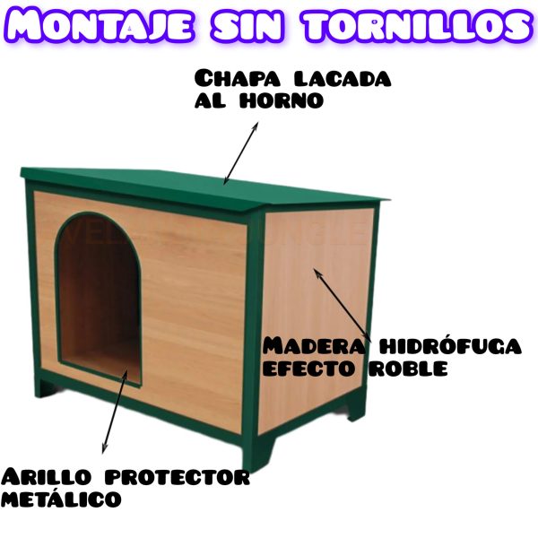 Caseta para perros medianos y grandes, refugio de exterior/interior golden retriever, rottweiler, casa de madera para collie, pastor alemán, husky, caseta con techo lacado al horno, comedero y bebedero elegibles, CALIDAD PREMIUM. - Imagen 4