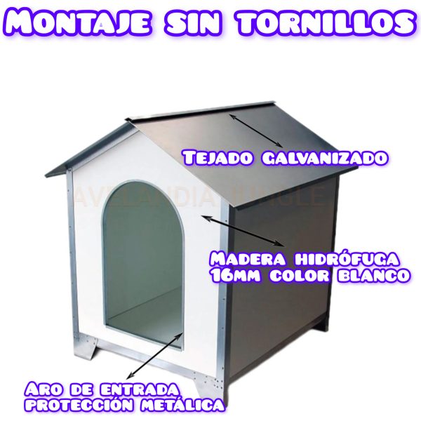 Caseta de jardín para perros medianos y grandes, refugio exterior y interior de golden retriever, rottweiler, casa para collie, pastor alemán, husky, caseta de madera con techo galvanizado, bebedero y comedero elegibles, CALIDAD PREMIUM. - Imagen 4