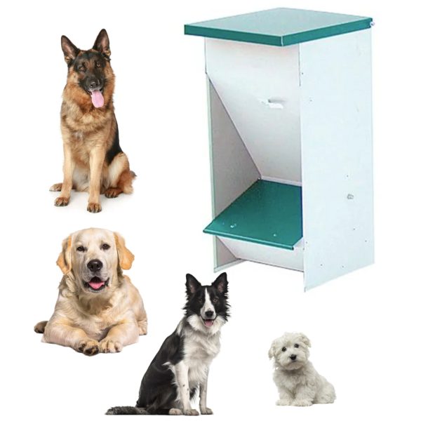 Comederos para todos todos los tamaños de perros, tolva de pienso canino, dispensador prelacado en blanco con tapa protectora antiroedores, bebedero elegible, CALIDAD PREMIUM.