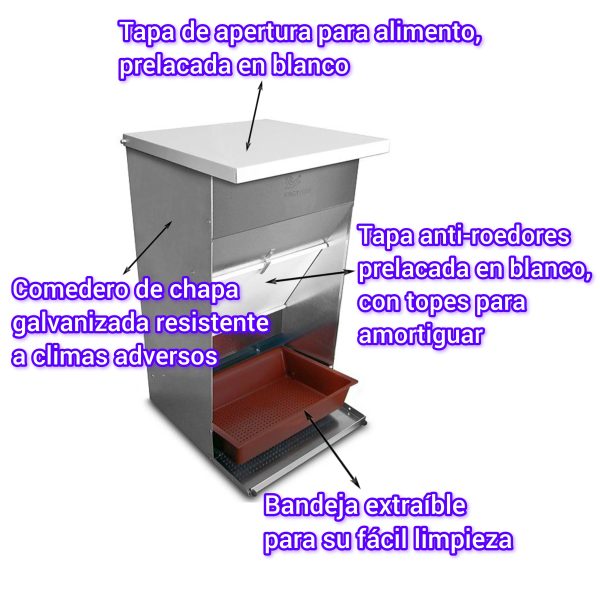 Comedero para perros pequeños y medianos, tolva de pienso canino con bandeja extraíble, dispensador galvanizado con tapa protectora antiroedores, bebedero de perros elegible, CALIDAD PREMIUM. - Imagen 2
