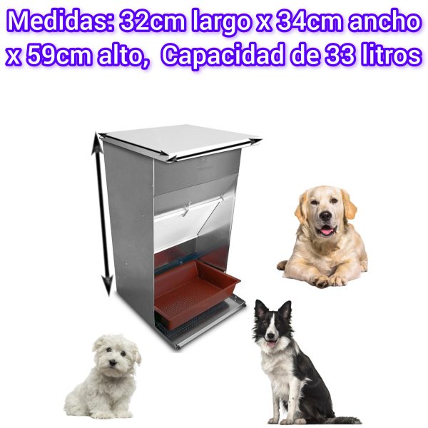 Comedero para perros pequeños y medianos, tolva de pienso canino con bandeja extraíble, dispensador galvanizado con tapa protectora antiroedores, bebedero de perros elegible, CALIDAD PREMIUM. - Imagen 3