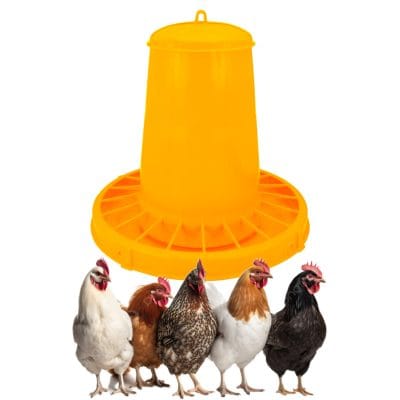 Comedero para aves de corral, tolva de plástico alimentario resistente para gallinas, perdices, pavos... 15kg de capacidad.