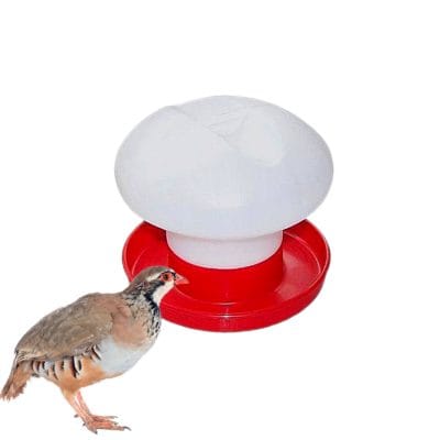 Bebedero para aves de corral, tolva de plástico alimentario para gallinas, perdices, pavos... 1l de capacidad.
