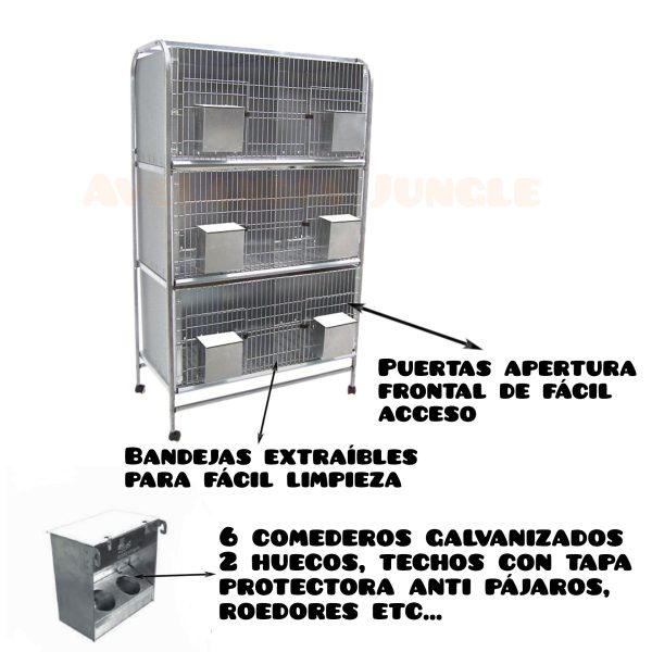 Jaula de exterior colombicultura, pelechero con patas galvanizado 6 departamentos, puertas frontales de fácil acceso, comederos de exterior cubiertos y bandejas de suelo extraíbles, CALIDAD PREMIUM. - Imagen 3