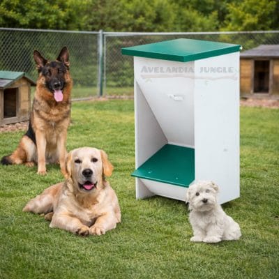 Comederos para todos todos los tamaños de perros, tolva de pienso canino, dispensador prelacado en blanco con tapa protectora antiroedores, bebedero elegible, CALIDAD PREMIUM.