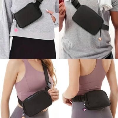Riñonera negra deporte, bolso cruzado unisex dos compartimientos, mochila  entrenamiento con cremalleras y correa ajustable, tela Oxford ligera y resistente.