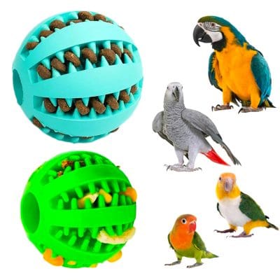2 und pelotas dentadas para loros, perros, juego de alimentación para mascotas, juguete agaporni, ninfa, accesorio loro yaco, guacamayo, bola interactiva de gatos, roedores, 5 y 7cm.