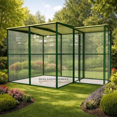 Pajarera exterior con habitáculo de seguridad para loros, voladera agaporni, loris, conures, pyrrhuras, habitáculo de pájaros canarios, periquitos, jilgueros, 4m2 x 1m2, CALIDAD PREMIUM.