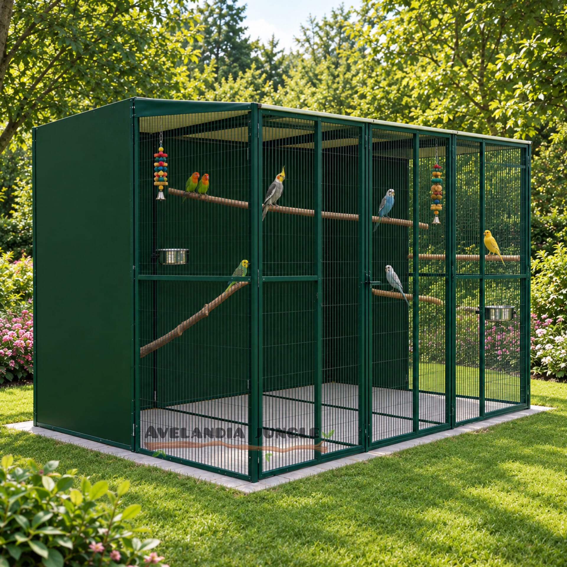 Pajarera de jardín 3 divisiones para loros agaporni, loris, voladera de aves conures, pyrrhuras, jaulón para pájaros canarios, periquitos, jilgueros, 300cm x 205cm, CALIDAD PREMIUM.