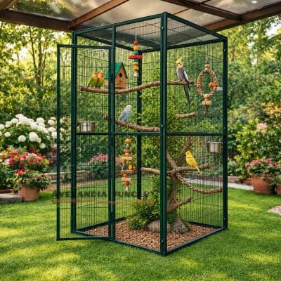 Pajarera de interior para loros agaporni, loris, voladera de aves conures, pyrrhuras, habitáculo para pájaros canarios, periquitos, jilgueros, 105cm x 105cm x 200cm, CALIDAD PREMIUM.